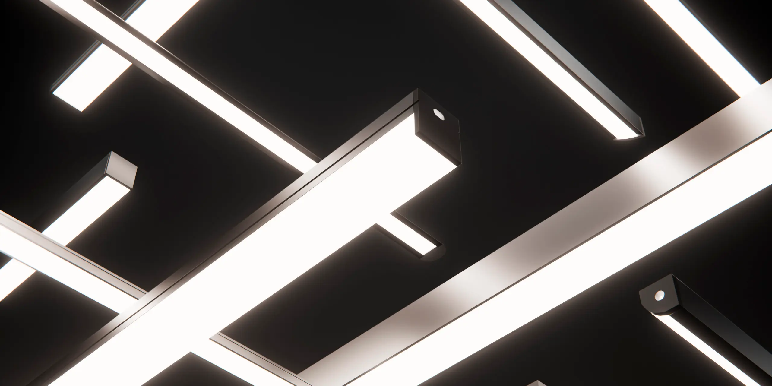 Imagebild von geometrisch angeordneten LED-Lichtleisten – modernes Lichtdesign mit klaren Linien und architektonischer Präzision