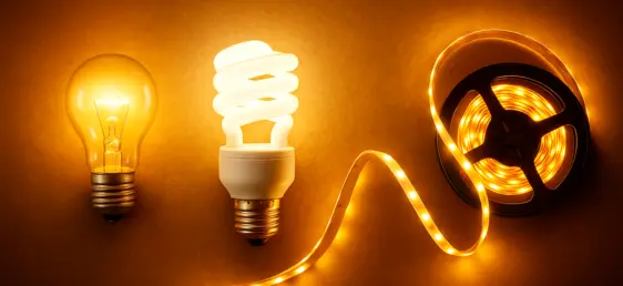 Illustration „Lichtsysteme im Vergleich“ mit grafischer Darstellung verschiedener LED-Beleuchtungslösungen.