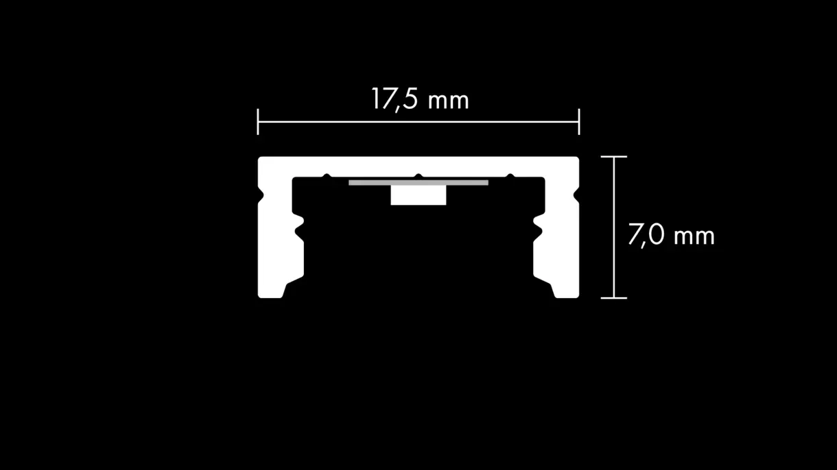 Querschnittszeichnung-LED-Querschnittszeichnung der LED-Lichtleiste CALLU ohne Diffusor mit Abmessungen – technische Darstellung von DWD ConceptsLichtleiste-Callu-ohne-Diffusor---Abmessungen